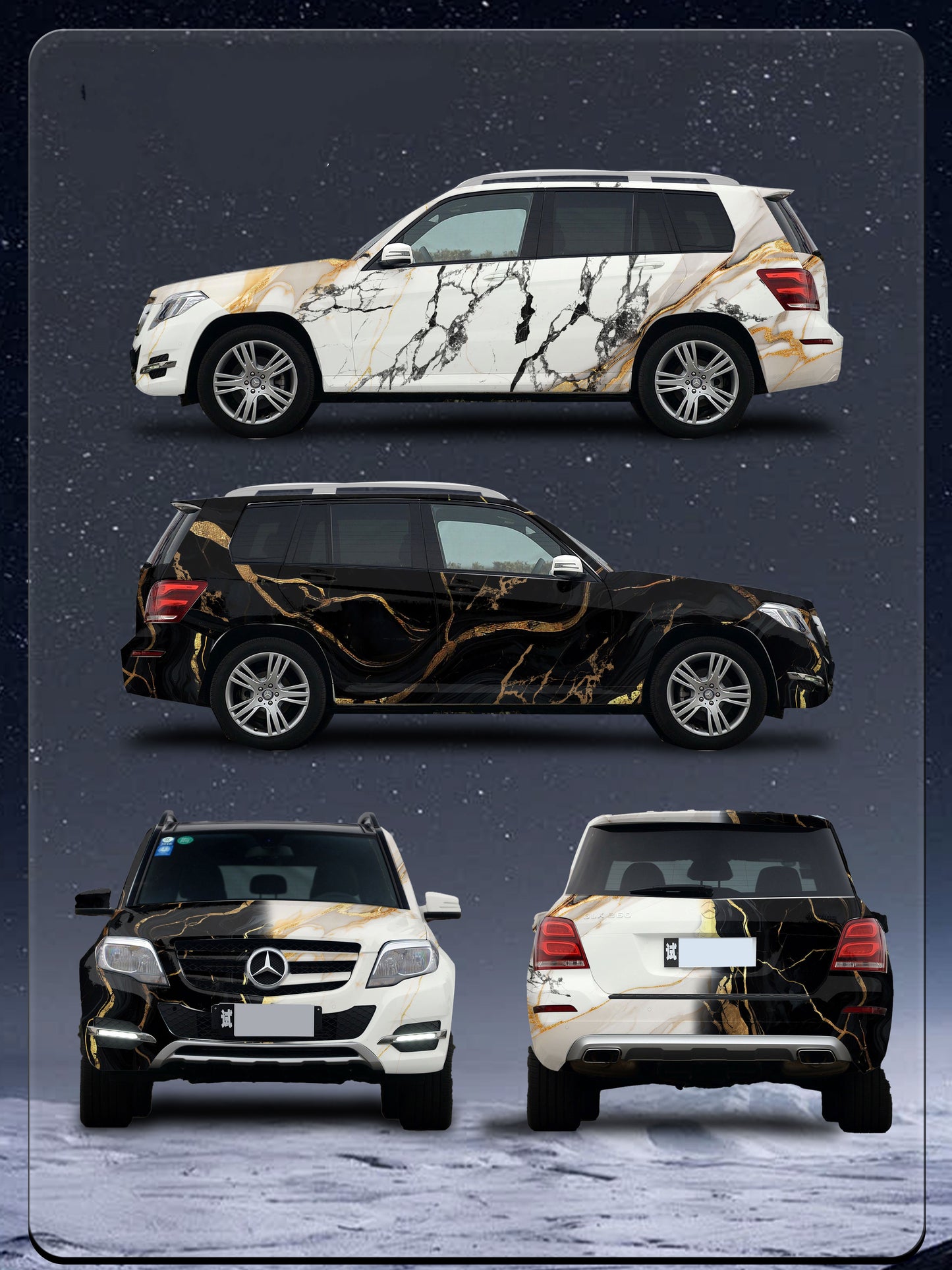 Black White Gradient Marble Customized Car Vinyl Wrap