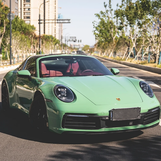 Quality Porsche Gloss Olive Green Car Vinyl Wrap For Sale |