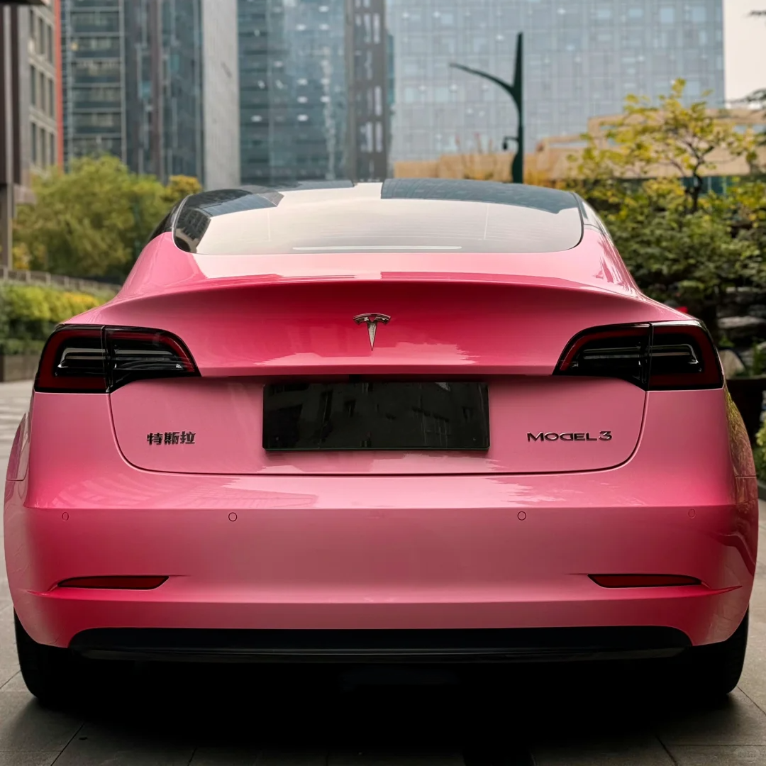 Tesla Shy Blushing Pink Custom Car Vinyl Wrap