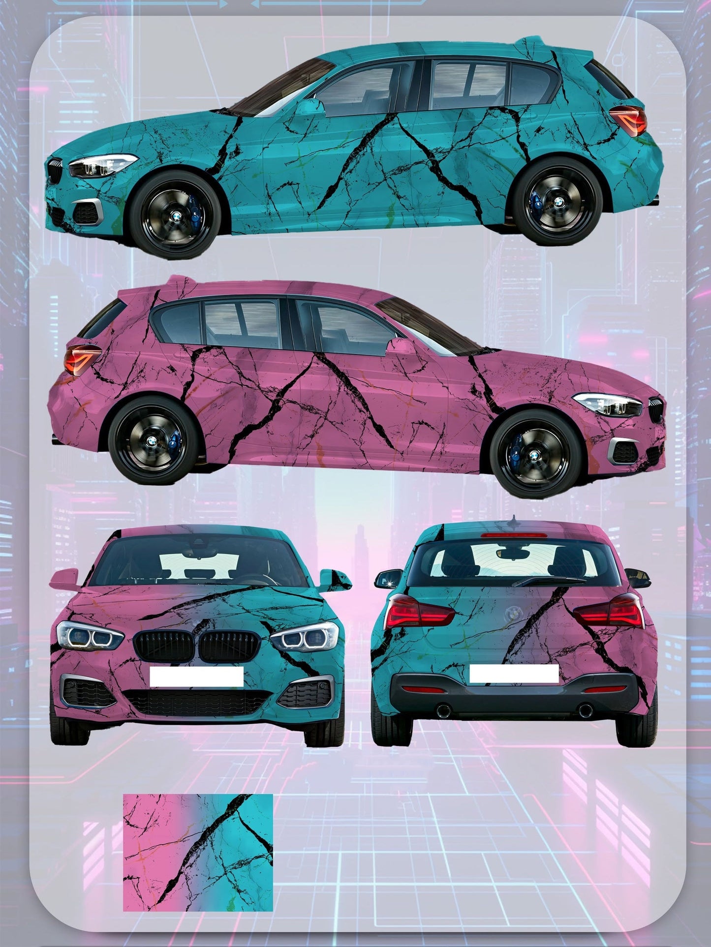 Quality Pink And Blue Marble Gradient Customized Car Vinyl Wrap For Sale |