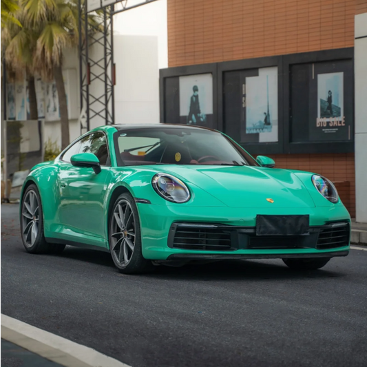 Quality Gloss Porsche Light Green Car Vinyl Wrap For Sale |
