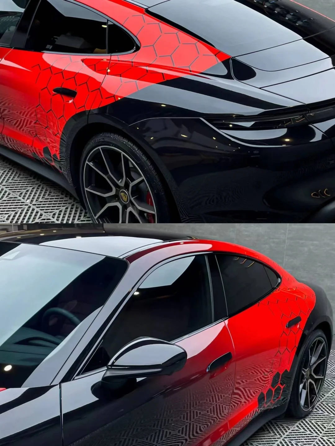 Gloss Red Black Dragon Scale Customized Car Vinyl Wrap