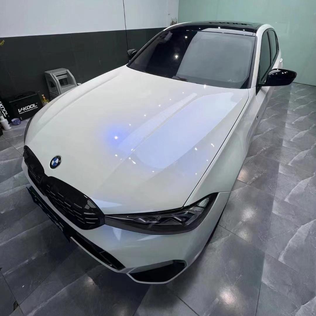 Glossy White to Blue Car Vinyl Wrap