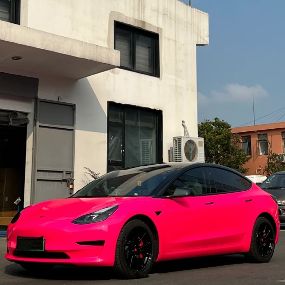 Quality Super Gloss Fluorescent Pink Car Vinyl Wrap For Sale |
