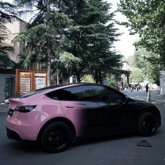 Tesla Gloss Black Pink Gradient Color Car Vinyl Wrap