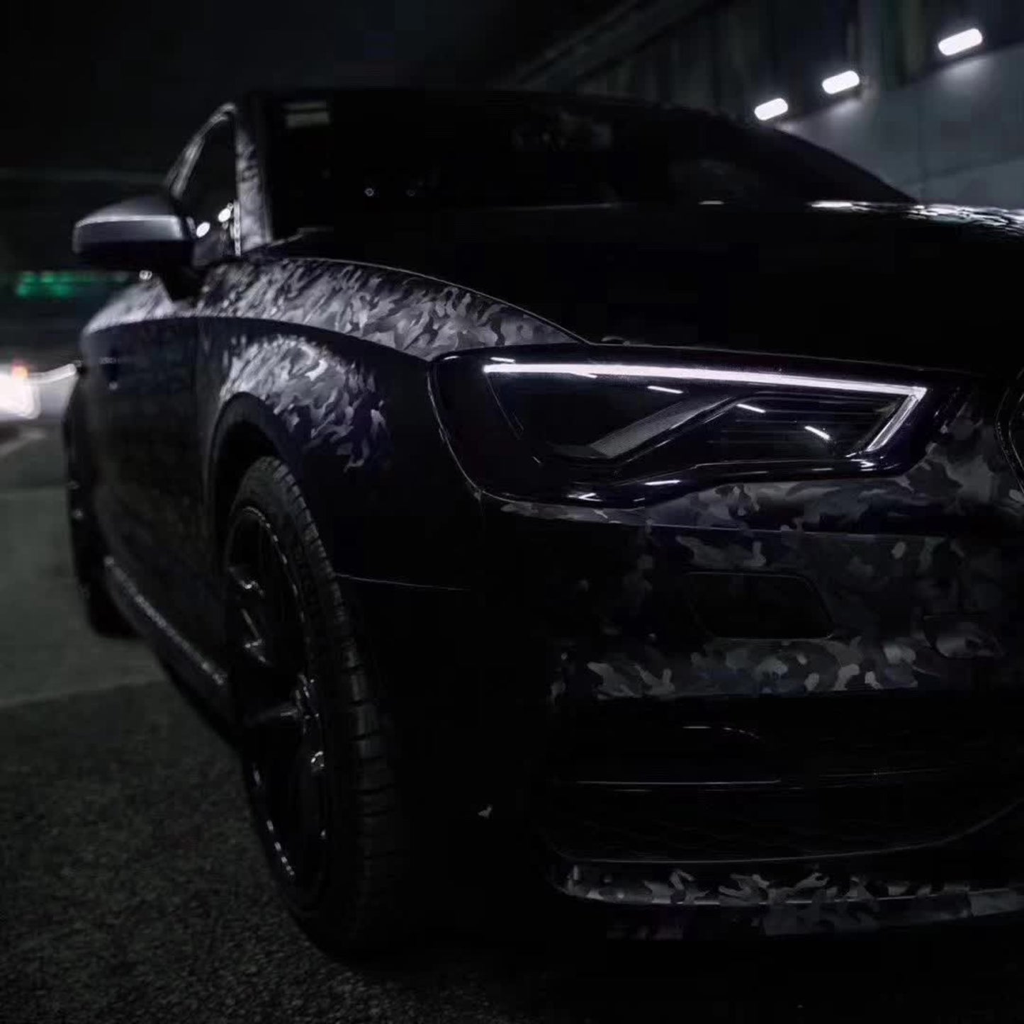 Gloss 3D Camouflage Black Car Vinyl Wrap