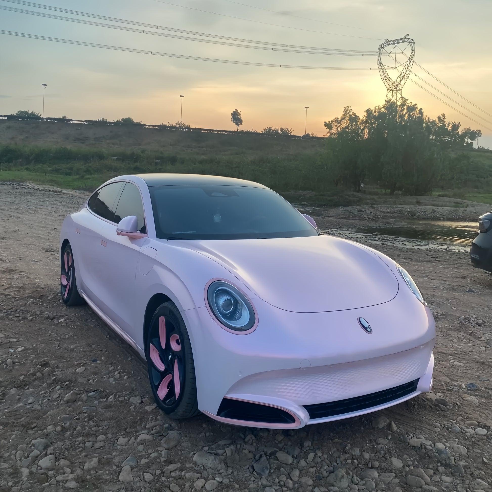 Gloss Metallic Pink to White Car Vinyl Wrap