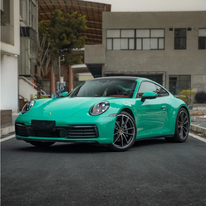 Quality Gloss Porsche Light Green Car Vinyl Wrap  For Sale |