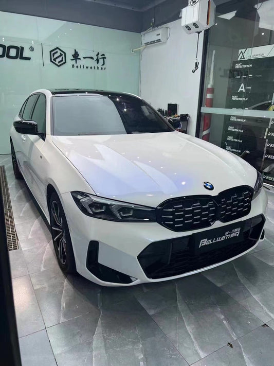 Glossy White to Blue Car Vinyl Wrap