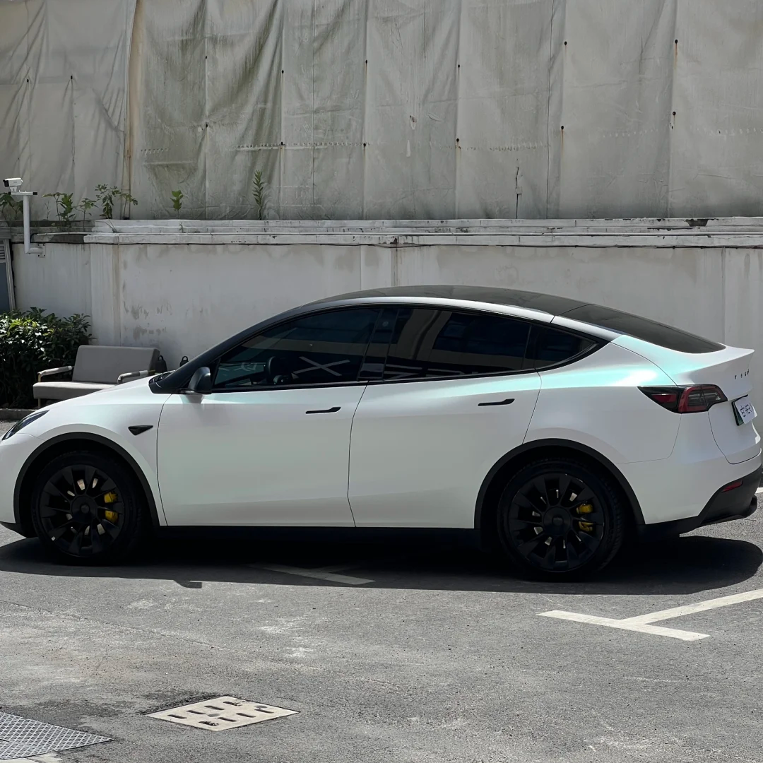 Tesla Matte Aurora White Car Vinyl Wrap