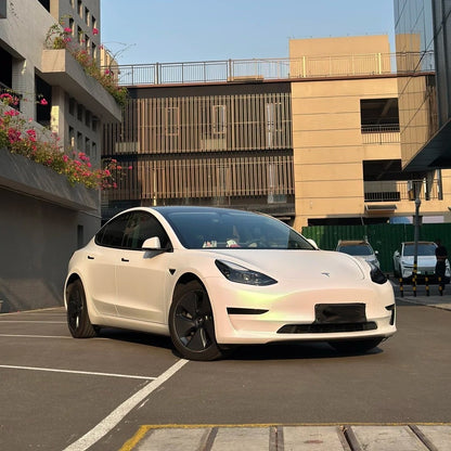 Tesla Matte Aurora White Car Vinyl Wrap