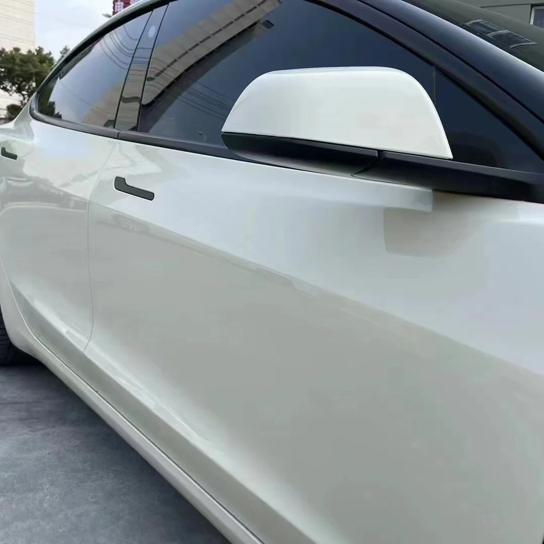 Tesla Benz Gloss Pepper Coopers White Car Vinyl Wrap