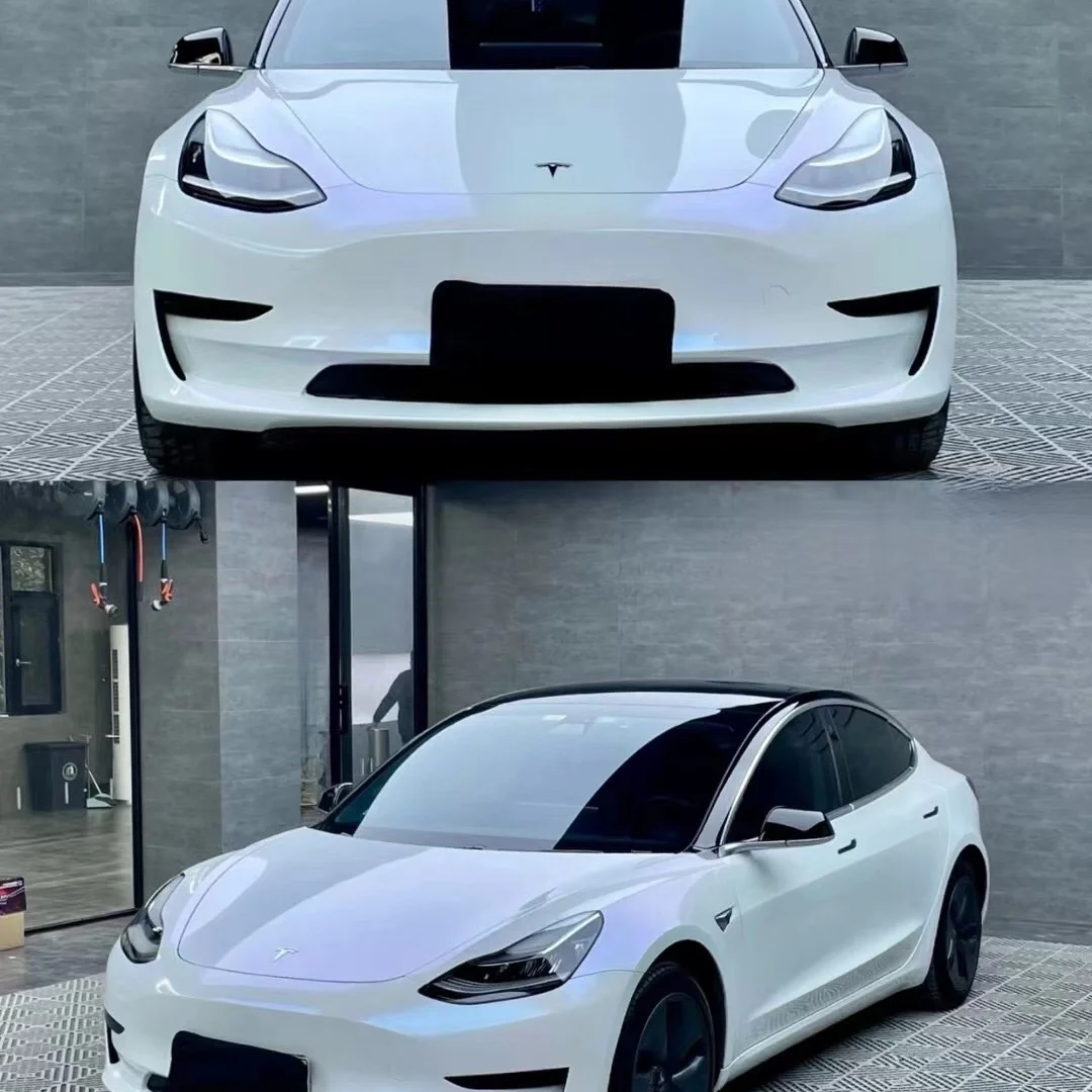 Tesla BMW Gloss PET Diamond Blue White Car Vinyl Wrap