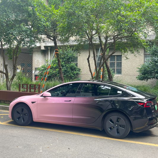 Tesla Gloss Black Pink Gradient Color Car Vinyl Wrap