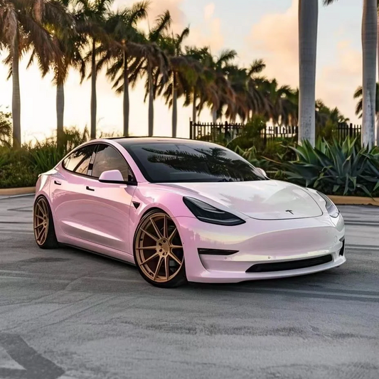 Tesla Gloss Customized Pink White Car Vinyl Wrap