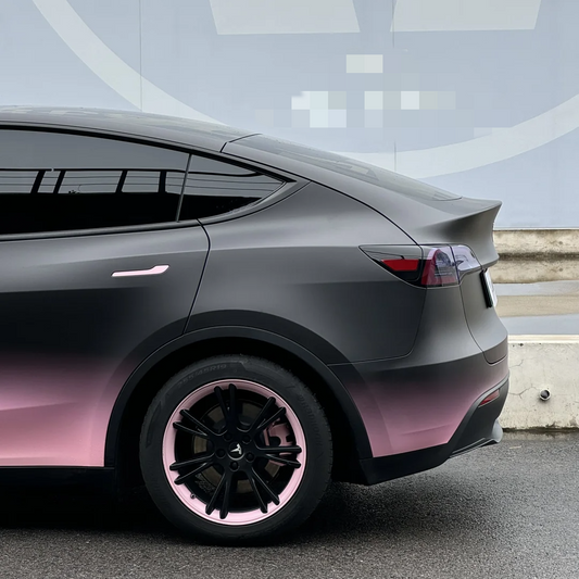 Tesla Matte Black Pink Gradient Color Car Vinyl Wrap