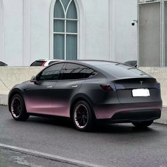 Tesla Matte Black Pink Gradient Color Car Vinyl Wrap